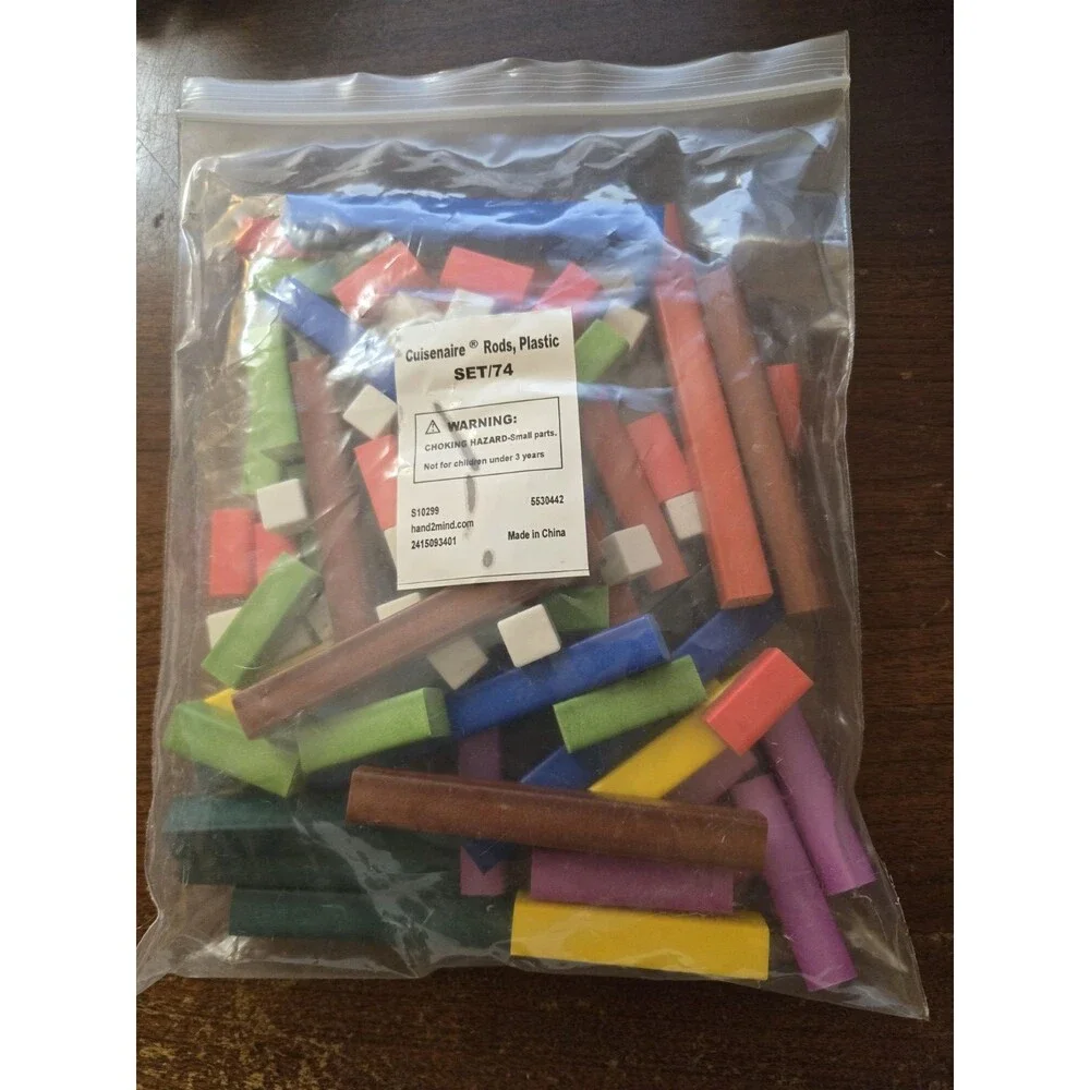 New Plastic Cuisenaire Colored Rods Set of 74 in Original Packaging